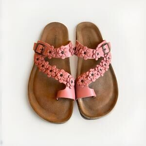 A. Giannetti Comfort Sandals Women’s 9 Rose Pink Flower Leather Slides Boho